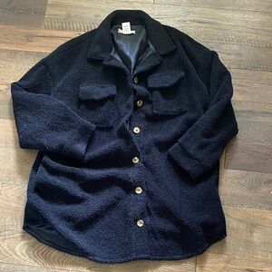 Black shirt tale boucle Button-Up Jacket